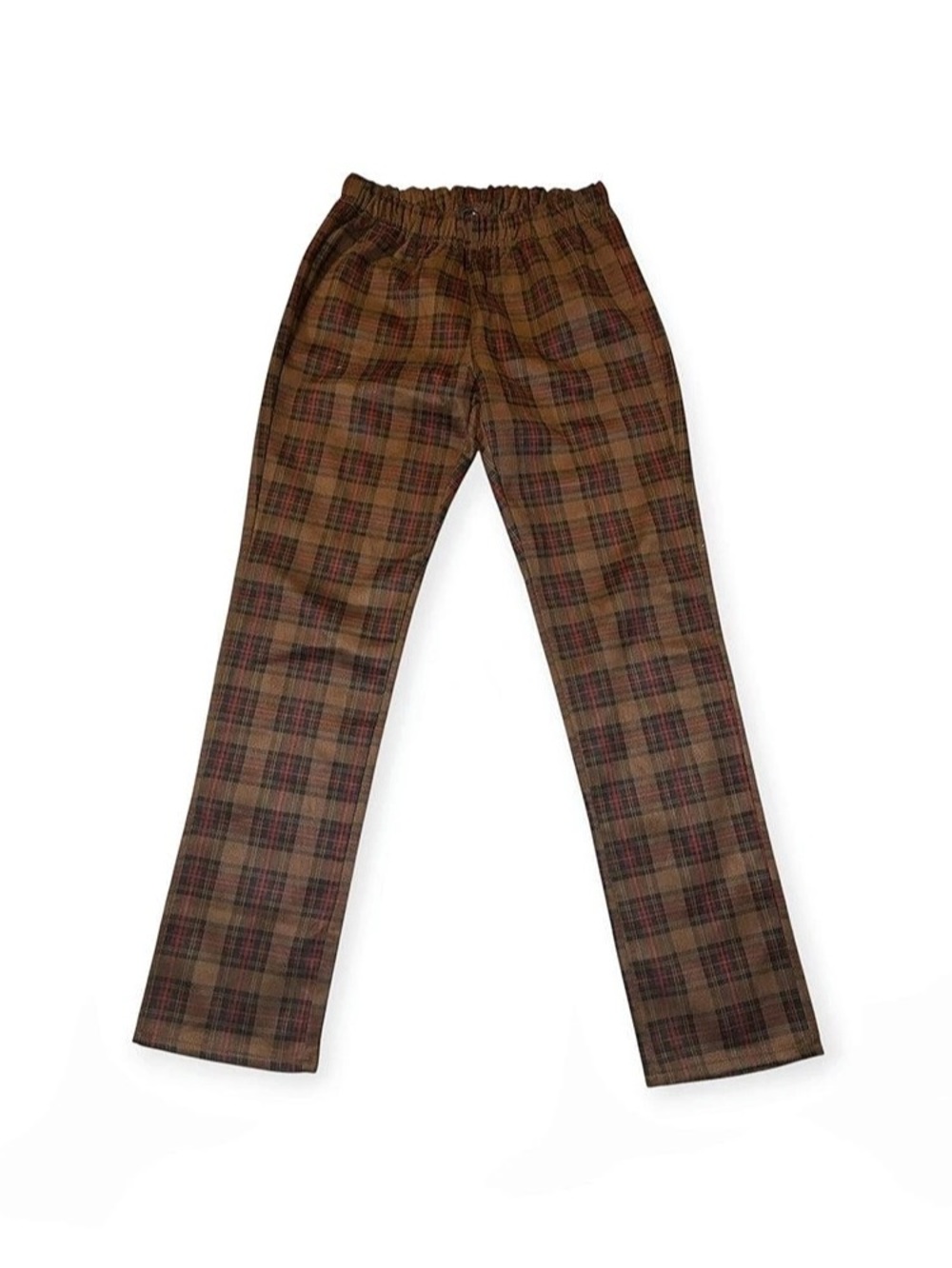 Brown Tartan Plaid Straight-Leg Pants Red Green Holiday Small